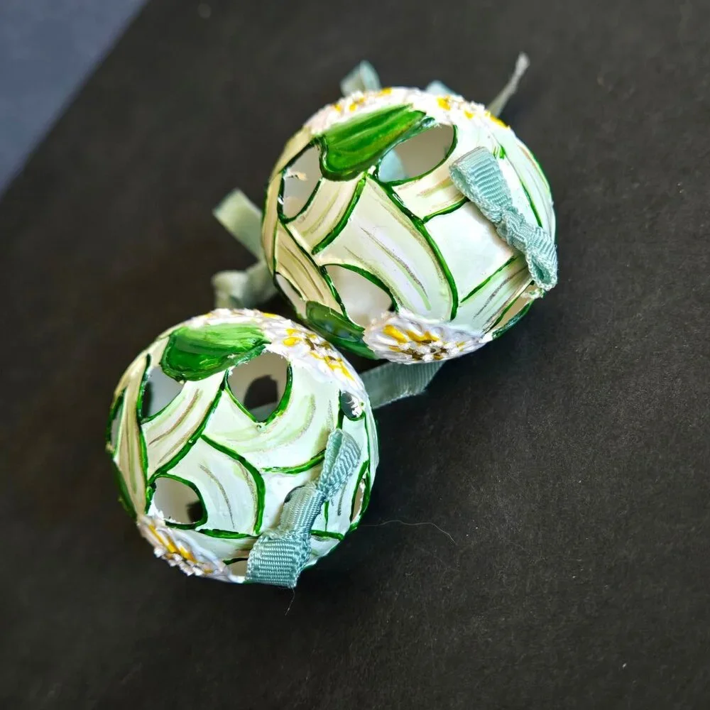 Handcrafted Floral Decorated Open Work Real Eggs Delicate Easter Egg Set of 2 - Picture 5 of 8